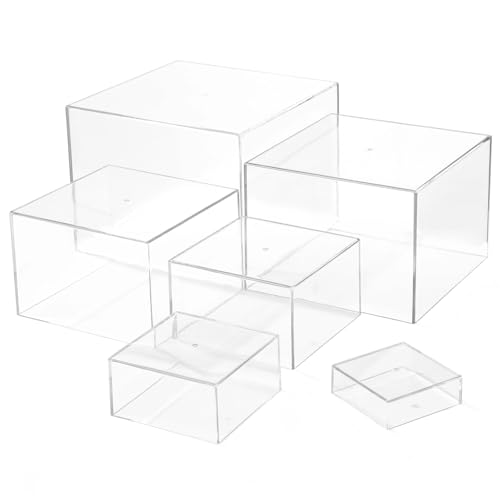 6 PCS Acrylic Risers Acrylic Boxes for Buffet Table Party Cupcake Candy Desset, Nesting Risers Display Stands Cube Boxes with Hollow Bottoms, 6 Sizes