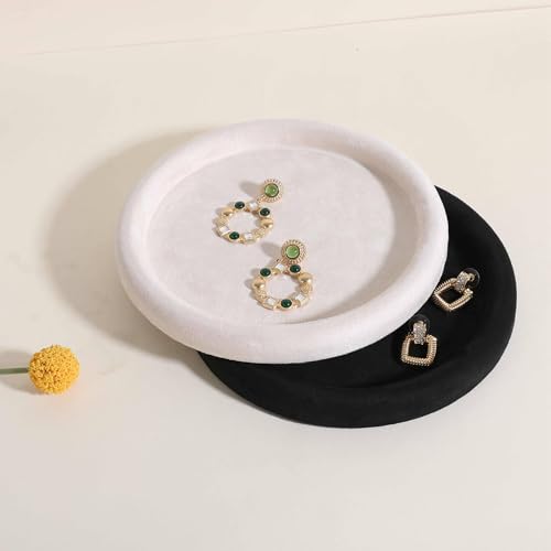 Velvet Jewelry Display Tray, Round Jewelry Organizer Plate, Empty Jewelry Showcase Tray for Necklaces, Bracelets, Rings, Earrings【Beige-Medium, 7.9 x 7.9 in 】 - color: Beige, size: 7.9 x 7.9 in