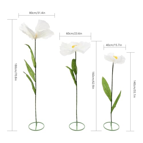 3-Piece Giant Flowers for Decoration with Stand, 5.9Ft Artificial Big Flowers for Wedding Decorations, Shop Window Display, Photography Props, Banquet (White) - color: White
