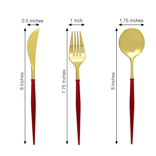 Efavormart 24-Pack 8" Gold and Red Disposable Plastic Silverware; Heavy-Duty Dual-Tone Cutlery with Modern Minimalist Design for Christmas Dinners and Festive Celebrations - color: Gold/Red, size: 8"