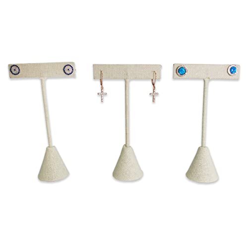 6Pcs Set Earring T Stand Display Set, Jewelry Display Stand for Showroom and Tradeshow Showcase Displays, various materials, 4 1/2 H in; 5 3/4 H in; 6 3/4 H in (Beige Linen) - color: Beige Linen
