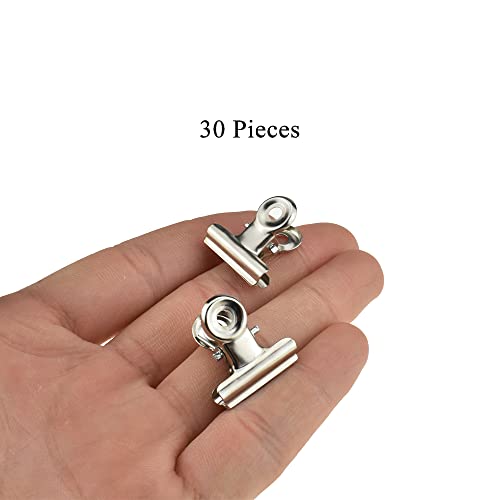 HAHIYO 0.87inch Silver Bulldog Clips Metal File Hinge Binder Clips Clamps Save Space Strong Spring Jaws Rock Solid Grip Book Lay Flat Deburred Edge for Hang Photos Wall Grid Dog Food 30PCS - size: Silver-0.87in-30p