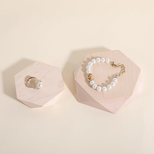2pcs Wooden Jewelry display tray, Hexagon jewelry display riser, Jewelry retail shop photography props【Beech Hexagon tray-2pcs】