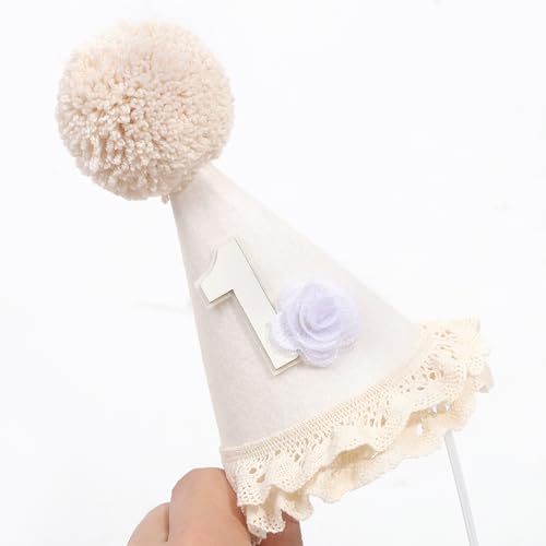 Baby In Bloom 1st Birthday Hat - First Birthday Party Decorations, Boho Cute First Birthday Hat - color: White