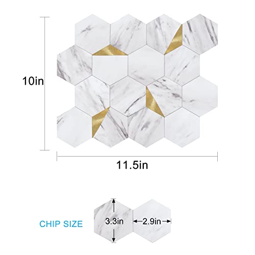 Peel and Stick Backsplash for Kitchen,New Upgrade Premium Hexagon Peel and Stick Backsplash, Seamless Backsplash Tile for Bathroom,(10-Sheet Carrara White Marble and Metal Gold) - color: Carrara White