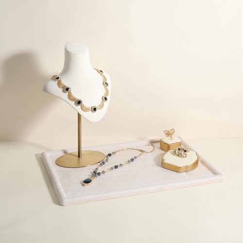 Gemehou velvet Jewerly display tray, Top Microfiber Jewelry storage organizer plate, Empty Jewelry showcase tray for Necklace Bracelet Ring Earring Watch (Cream-Large, 17.7 x 11.8 in) - color: Cream, size: Large