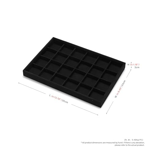 24 Girds Microfiber Jewelry Tray Ring Earring Drawer Organizer Holder for Storage Display (Black) - color: Black, size: 24 Grid