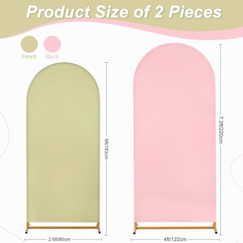 Arch Backdrop Cover Set of 2(6ft/7.2ft) Double Color Wedding Arch Cover Spandex Fitted Arch Covers,Round Top Arch Backdrop Cover for Baby Shower Gender Reveal Boy or Girl Decoration(Pink&Green) - color: Green+Rose Pink, size: 6.6ft+7.2ft