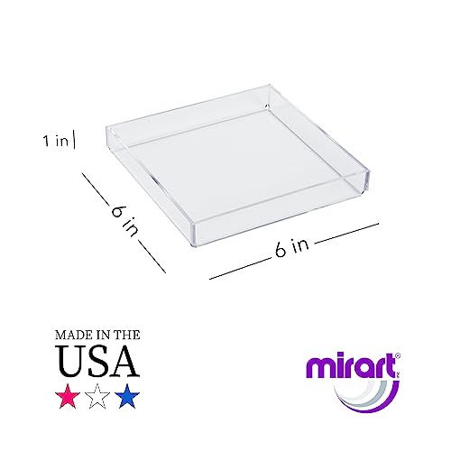 Clear Acrylic Organizer Tray, 6 x 6 Low-Profile Display & Vanity Tray – BPA-Free, Bathroom, Desk, Decor & Serving (Dry Use Only) - Made in USA - size: 6" x 6" x 1"