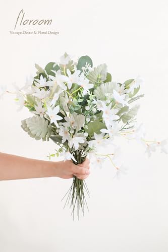Floroom Artificial Greenery Stems Box Set, 97pcs with 6 Kinds of Faux Greenery Flowers Picks for DIY Bridal Bouquets Wedding Floral Arrangement Table Centerpieces, Sage Green & White - color: Sage Green & White