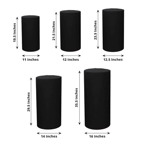 Efavormart Set Of 5 | Black Spandex Cylinder Plinth Display Box Stand Covers, Stretchable Pedestal Pillar Prop Covers - 160 GSM - color: Black, size: Spandex Cylinder Covers