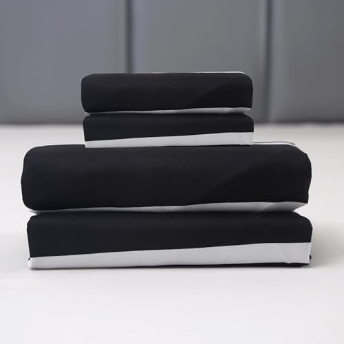 MAG 3pcs Striped Twin Bed Sheet,Black and White Pattern Microfiber Bedding Sheet Set,Hotel Quality Sheets with1 Fitted Sheet and 2 Pillowcases,14 Inches Deep (Black and White, Twin) - color: Striped, size: Twin
