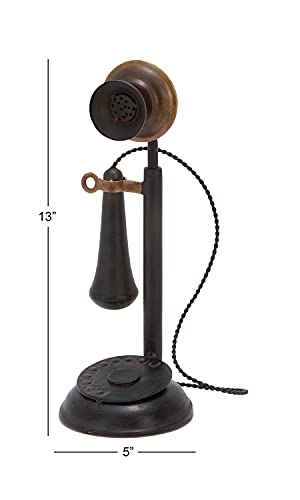 Deco 79 Metal Telephone Decorative Sculpture Decorative Vintage Style Home Decor Statue with Tiered Base and Coil Wire Detailing, Accent Figurine 5" x 5" x 13", Black - size: 5" x 5" x 13"