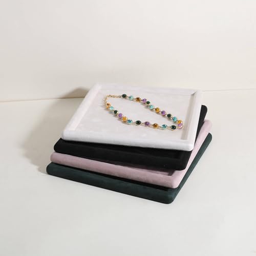 Jewelry storage organizer plate, Square velvet Jewerly display tray, Empty Jewelry showcase tray for Necklace Bracelet Ring Earring display stand holder (Beige-Large, 9.8 x 9.8 in) - color: Beige, size: 9.8" x 9.8"
