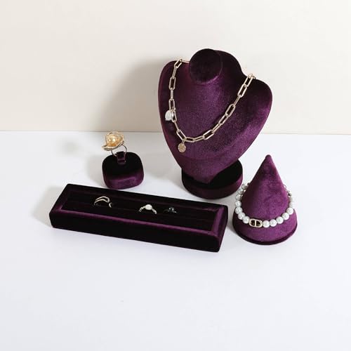 Velvet Ring Storage Organizer, Jewelry Display Holder with Slots for Show, Velvet Jewelry Ring Stand for Selling【Purple】 - color: Purple