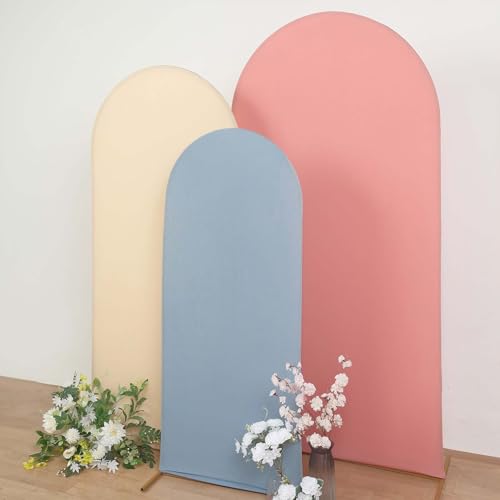 Efavormart 5ft Dusty Blue Spandex Fitted Arch Slipcover, Snug Fit Round Top Backdrop Sleeve for Cake Tables and Small Party Decor - color: Dusty Blue, size: 5 FT