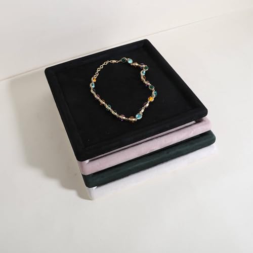 Jewelry storage organizer plate, Square velvet Jewerly display tray, Empty Jewelry showcase tray for Necklace Bracelet Ring Earring display stand holder (Black-Large, 9.8 x 9.8 in) - color: Black, size: 9.8" x 9.8"