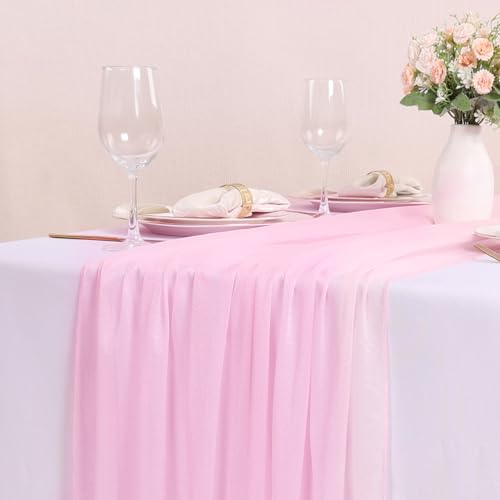 10FT Blushing Pink Chiffon Table Runner 30x120 Inches Spring Boho Sheer Fabric Table Runner for Wedding Bridal Baby Shower Birthday Party Valentine's Day Decorations - color: Blushing Pink, size: 10FT × 1pc