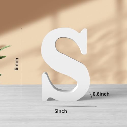 6 Inch White Wood Letters Unfinished Wood Letters for Wall Decor Decorative Standing Letters White Block Letters for wall Decoration for Craft Home Party Projects (S) - color: White-S, size: 6 inch