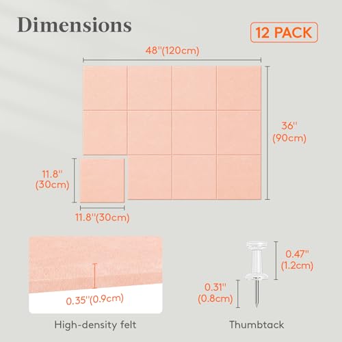 Lifewit 48"x 36" Felt Bulletin Board with Self-Adhesive, 12 Pack Cork Board Alternative for Walls, Large Pin Board Vision Board Message Board with 50 Pushpins for Office Decor, Room Decor, Pink - color: Pink, size: Square Stripe 12-pack