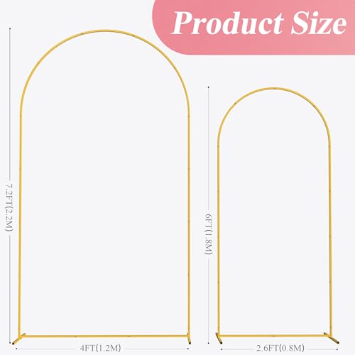 Fomcet Metal Arch Backdrop Stand Set of 2 Gold Wedding Arch Stand 7.2FT & 6FT Arched Backdrop Frame for Birthday Party Baby Shower Graduation Ceremony Decoration - color: Gold