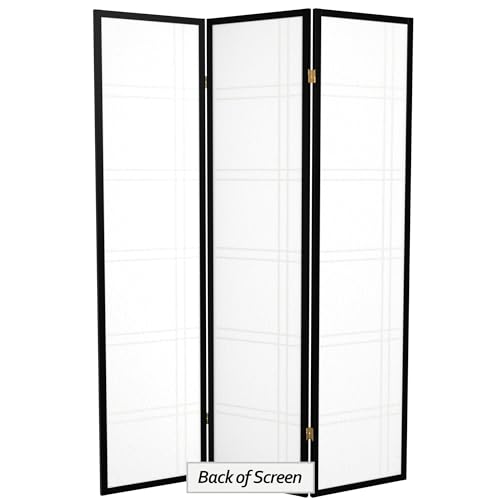 Red Lantern 6 ft. Tall Double Cross Shoji Screen - Black - 3 Panels - color: Black, size: 3 Panel