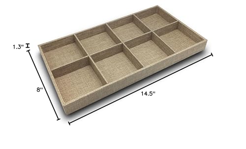 The Display Guys - Stackable Jewelry Tray and Organizer - for Drawers, Dressers, Store Display (8 Compartments, Beige Burlap) - color: Burlap Beige, size: 8 Compartments