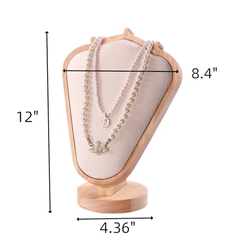 Natural Body Wood Necklace Display Stand with Beige Flannelette Soft Mat Necklace Holder Organizer Desktop Stand for Home Store Dresser-4.45"x8.4"x12" - color: Natural-Beige, size: 4.45"x8.4"x12"