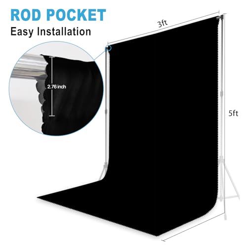 Black Backdrop for Photoshoot Professional Photo Backdrop Background Curtain for Product Photography Portraits Wedding Party Live Streaming Video Recording 3X5 FT - color: Black, size: 3X5 FT