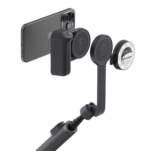 ShiftCam Travel and Creator Kit – MagSafe-Compatible Mobile Creator Bundle for iPhone and Android, Compact Phone Grip, Adjustable LED Light, Extendable Bluetooth Tripod for Vlogging - color: Midnight, size: Travel Kit Essential