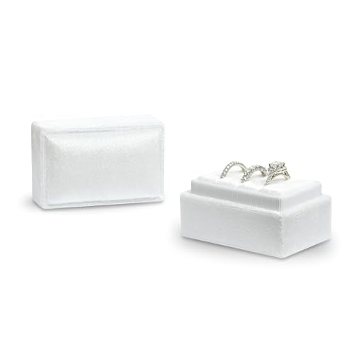 Rectangle 3 Slots Italian Velvet Jewelry Box Engagement Wedding Photo Ring Box Keepsake Box Triple Ring Gift Box (White) - color: White
