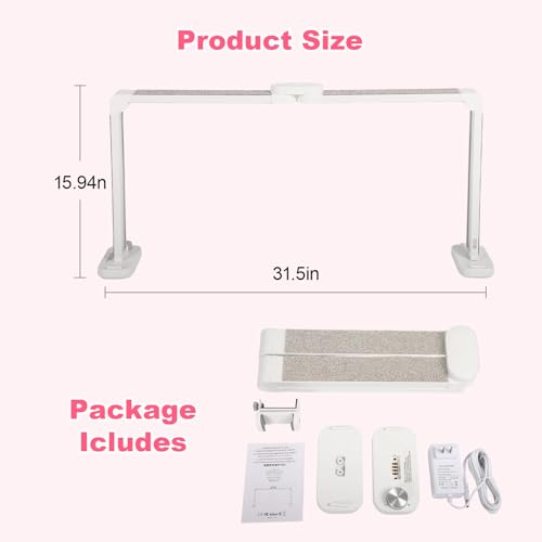 34in Half Moon Light for Nail Desk, Foldable LED Lamp for Nail Art, Tattooing, Craft Making, Stepless Dimming, 3000-6000K Color Temperature Adjustment, 456 Light Beads, White with Diamond - color: White with Diamond