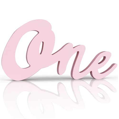 TONIFUL One Wooden Sign Cutout Letter for Girl 1st Birthday Party Decorations Table Centerpieces for First Birthday Light Pink Letter Wooden Photo Booth Props Party Decorations Supplies - style: One-Light Pink