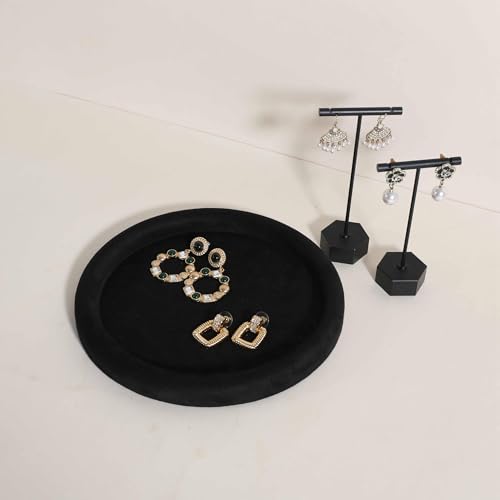 Velvet Jewelry Display Tray, Round Jewelry Organizer Plate, Empty Jewelry Showcase Tray for Necklaces, Bracelets, Rings, Earrings【Black-Medium, 7.9 x 7.9 in 】 - color: Black, size: 7.9 x 7.9 in