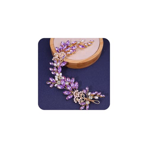 Adjustable Flower Crown Headband for Women - Floral Garland Hair Wreath with Crystal Accents Perfect for Weddings Flower Wands Photo Props (Purple Beaded CZ, Adjustable) - color: Purple Beaded CZ