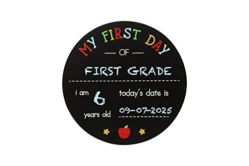 Kate & Milo First and Last Day of School Chalkboard Sign, Reversible Round Back to School Photo Prop with Chalk, Kids Milestone Board - style: Round School Days Chalkboard