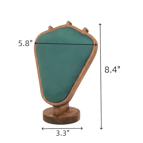 Walnut Color Body Wood Necklace Display Stand with Green Flannelette Soft Mat Necklace Holder Organizer Desktop Stand for Home Store Dresser-3.3"x5.8"x8.4" - color: Walnut-Green, size: 3.3"x5.8"x8.4"