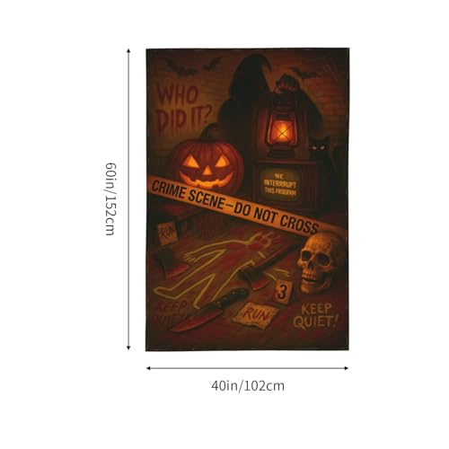HUGZFLUFF Halloween Crime Scene Tapestry 60x40 Inch - Spooky Murder Mystery Party Decorations, Scary Skeleton Wall Hanging Decor, Creepy Horror Detective Room Backdrop for Indoor Home Dorm