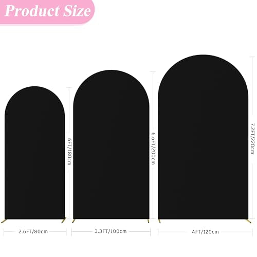 Wokceer Wedding Arch Cover (7.2FT, 6.6FT, 6FT) Set of 3 Spandex Fitted Wedding Arch Stand Covers Round Top Chiara Arch Backdrop Stands Cover for Birthday Party Wedding Ceremony Decor Black - color: Black, size: 7.2FT,6.6FT,6FT