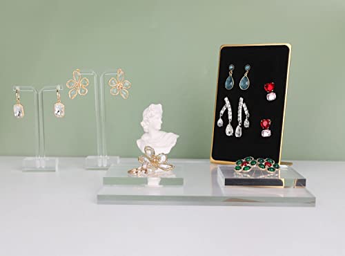 Acrylic earring display risers for selling, Transparent jewelry display riser stand, clear ring riser tray for boutique store selling, Jewelry photo props【3.15 L x3.15 W x0.39 H inch 2pcs】 - size: 3.15 L x3.15 W x0.39 H inch 2pcs