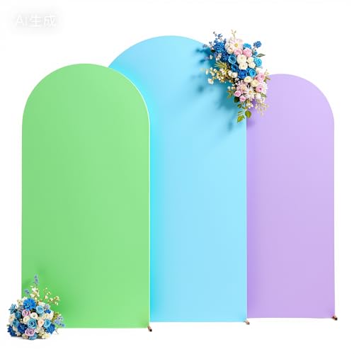 Wedding Arch Backdrop Cover Monster Theme Set of 3 Purple Green Blue Arch Covers Backdrop Cover for Birthday Party Ceremony Bridal Baby Shower Banquet Decoration 4FT 5FT 6FT - color: Purple Green Blue, size: 4FT+5FT+6FT