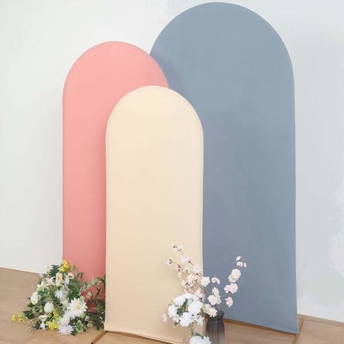 Efavormart 5ft Beige Spandex Fitted Arch Slipcover, Snug Fit Round Top Backdrop Sleeve for Neutral Boho Themes and Natural Interior Staging - color: Beige, size: 5 FT