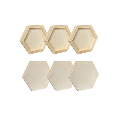 6 Pieces 6'' x 7'' Unfinished Wooden Hexagon Painting Panel Boards for Crafts, Blank Wood Canvas Panels for Pouring Art