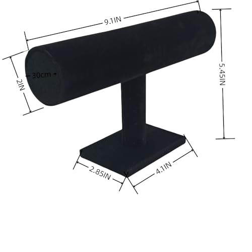 Velvet Bracelet Holder Display Stand - Premium Velvet Jewelry Organizer T-Bar Design for Bracelets, Watches, Vendors, and Retail Stores (Black) - color: Black Velvet