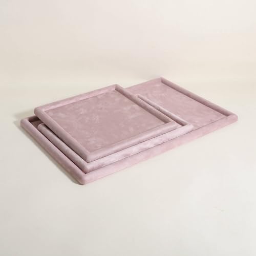 Jewelry storage organizer plate, Square velvet Jewerly display tray, Empty Jewelry showcase tray for Necklace Bracelet Ring Earring display stand holder (Pink-Large, 9.8 x 9.8 in) - color: Pink, size: 9.8" x 9.8"