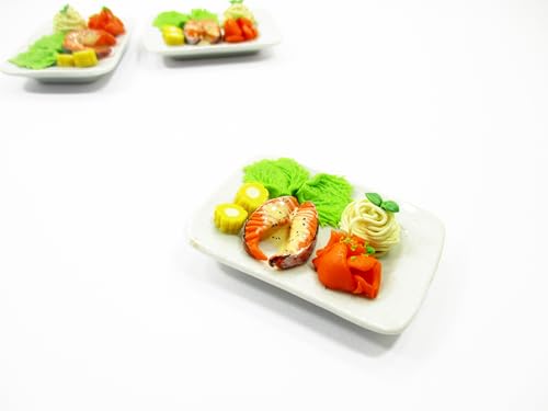 1:6 Dollhouse Miniature Food Seafood Salmon Steak Ceramic Plate 14708