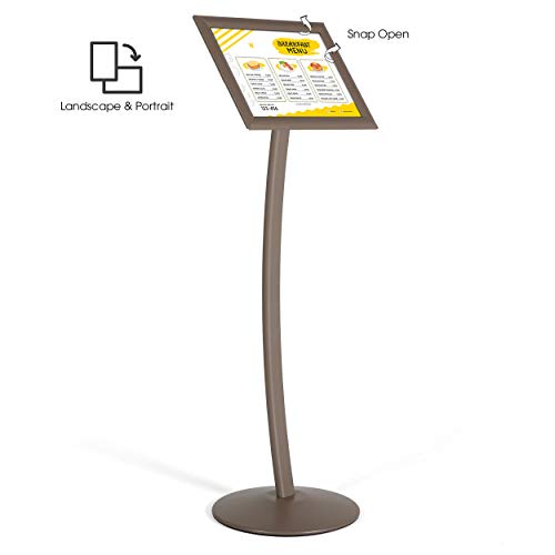 M&T Displays Curved Menu Board, 11x17 Pedestal Sign Holder Earth Color Floor Standing Aluminum Front Loading Easy Open Poster Message Advertisement Holder For Restaurant Cafe Hotel - color: Earth Color, size: 11x17