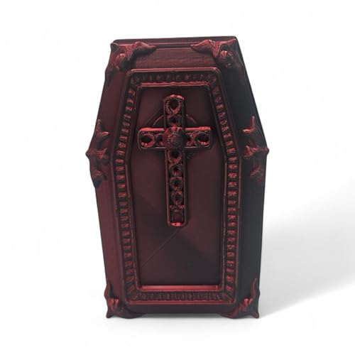 Coffin Display Container – Gothic Halloween Storage Box – Spooky Decorative Prop for Desk or Shelf – 3D Printed Creepy Organizer – Goth Inspired Display Case (Red/Black) - color: Red / Black