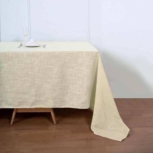 Efavormart 90x132 Beige Premium Faux Linen Rectangular Tablecloth | Wrinkle Free Tablecloth - color: Beige, size: 132" x 90" (Rectangular)