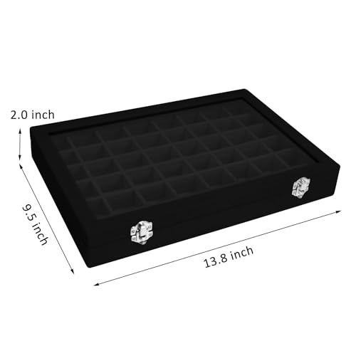 Vicoter Velvet Jewelry Tray 48 Compartments Jewelry Display Organizer with Transparent Cover Rings, Earrings, Necklaces, Pendants Storage Box for Girls, Wives, Mothers, Women - color: Black, size: 48 Grid